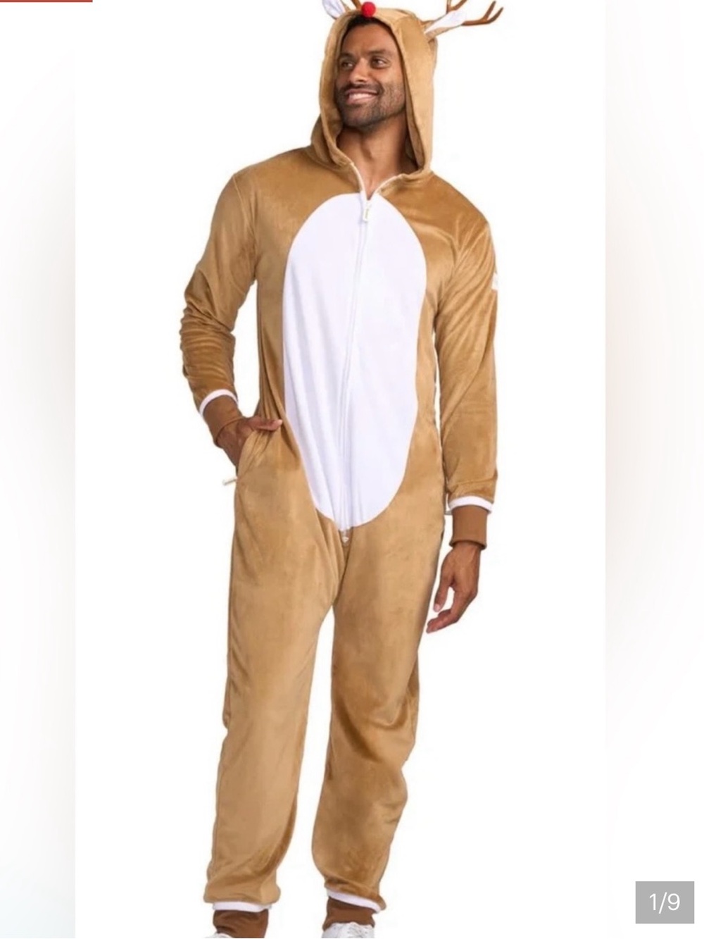 Tipsy Elves Rudolph Reindeer Brown and White Plush Onesie Costume Size Medium